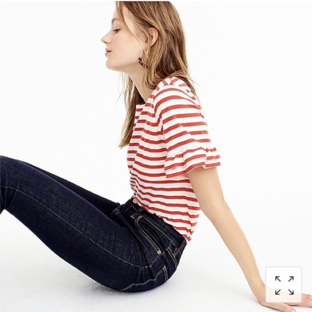 J Crew Ruffle- sleeve T - shirt in stripe